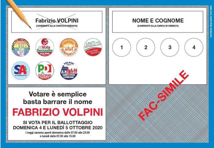 Vota Volpini per il ballottaggio del 4 e 5 ottobre 2020