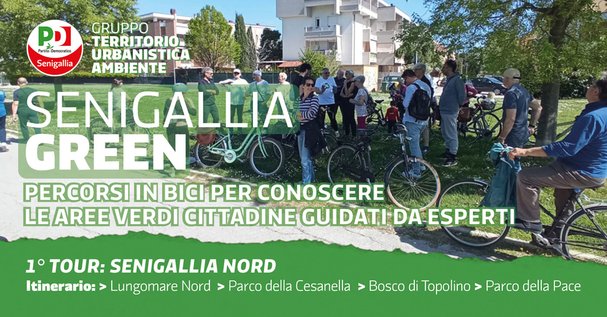 Una foto scattata durante il tour di domenica: si vedono molte bici in uno dei parchi sulla parte nord di Senigallia