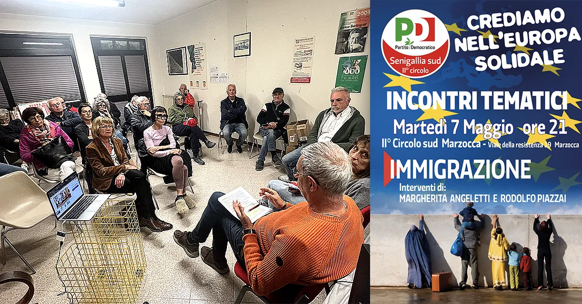 La locandina dell'incontro e un foto alla sala del circolo. presenti circa 20 persone.