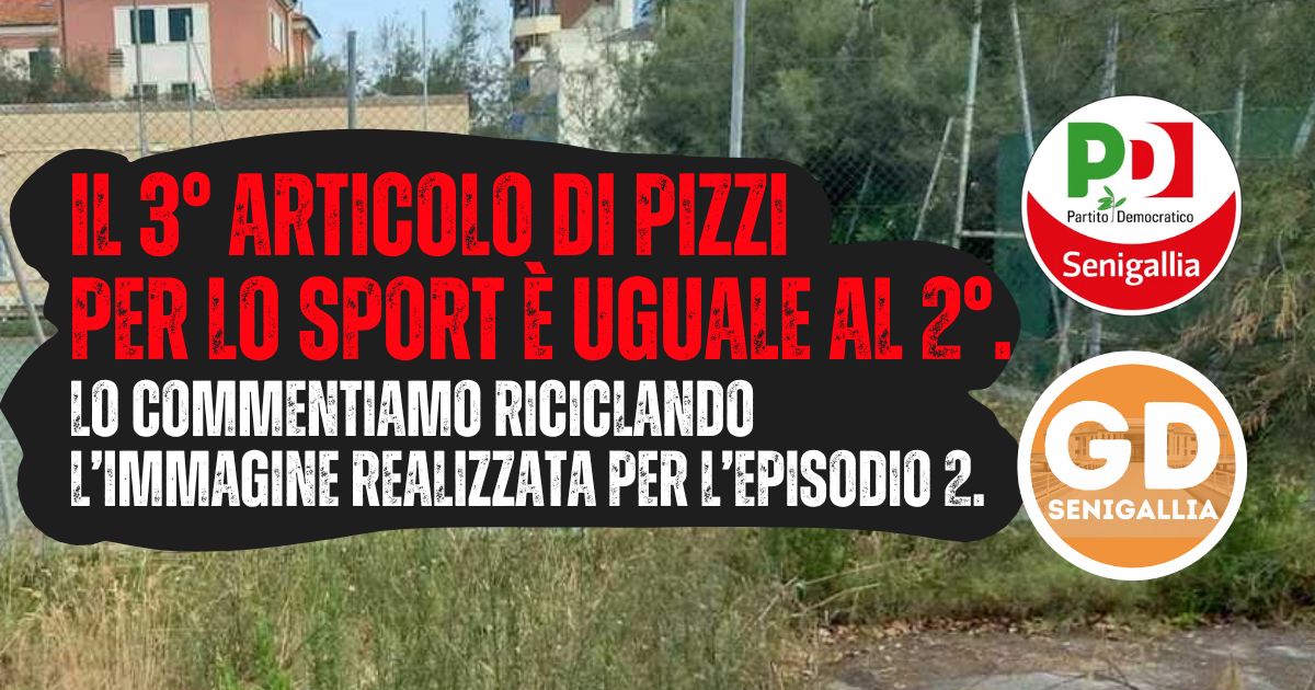 Il terzo articolo di Pizzi per lo sport è uguale al secondo. Lo commentiamo ricilando l'immagine realizzata per l'episodio 2